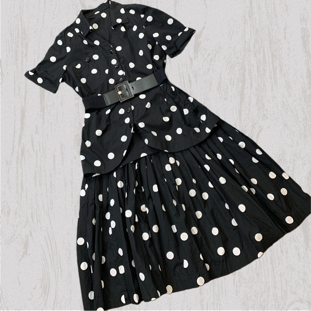 Aldele Simpson 80s Polka Dot Set w/ Drop-Waist Skirt 100% cotton  Vintage RARE